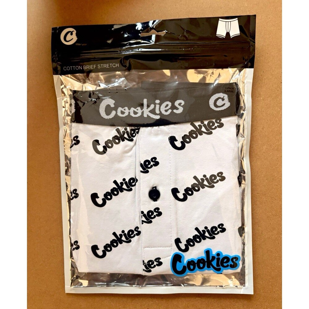 Cookies Men's Boxer Brief Underwear L Cotton/Spandex Stretch Logo White/Black